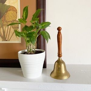 Large Vintage Brass Bell with Wooden Handle